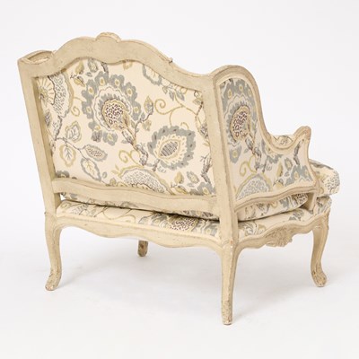 Lot 287 - Louis XV Style Painted Upholstered Marquise Chair and Ottoman