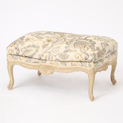 Lot 287 - Louis XV Style Painted Upholstered Marquise Chair and Ottoman