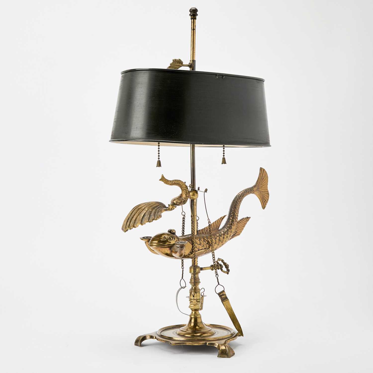 Lot 108 - Brass Dolphin Oil Lamp