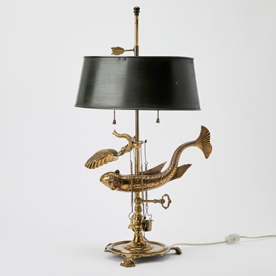 Lot 108 - Brass Dolphin Oil Lamp