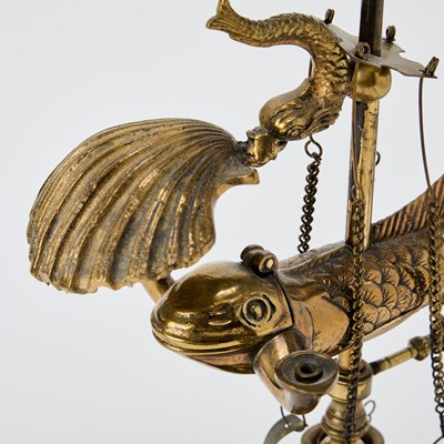 Lot 108 - Brass Dolphin Oil Lamp