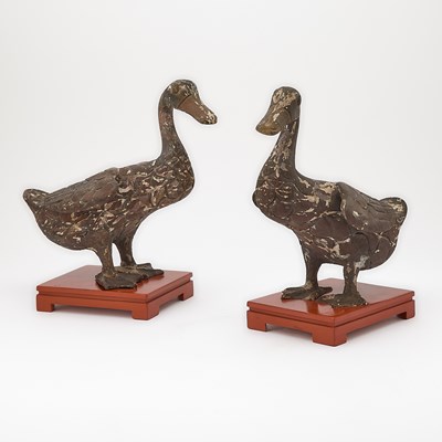Lot 152 - A Pair of Chinese Carved and Lacquered Ducks