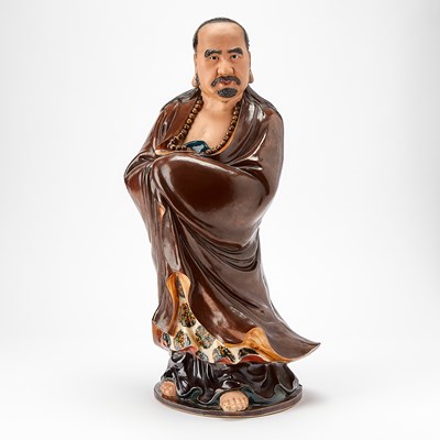 Lot 254 - A Large and Rare Chinese Glazed and Enameled Biscuit Porcelain Figure of Bodhidharma