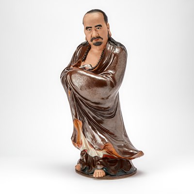 Lot 255 - A Large and Rare Chinese Enameled Biscuit Porcelain Figure of Bodhidharma