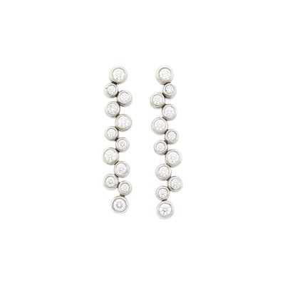 Lot 1159 - Tiffany & Co. Pair of Platinum and Diamond 'Bubble' Pendant-Earrings