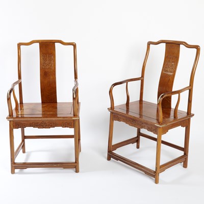 Lot 41 - A Pair of Chinese Huanghuali and Mixed Hardwood Yokeback Armchairs, Nanguanmaoyi