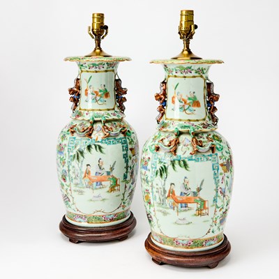 Lot 554 - A Pair of Chinese Enameled Porcelain Vases