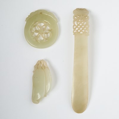 Lot 456 - Three Chinese Celadon Jade Articles
