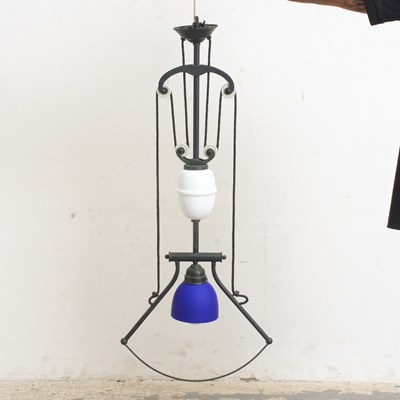 Lot 314 - Painted Metal and Glass Gas Harp Pulley Pendant Light