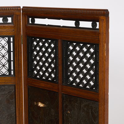 Lot 136 - Aesthetic Movement Mahogany and Leather Three-Fold Screen