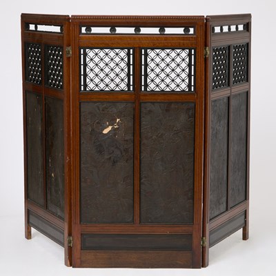 Lot 136 - Aesthetic Movement Mahogany and Leather Three-Fold Screen