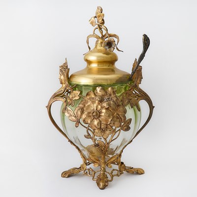 Lot 248 - WMF Art Nouveau Gilt-Brass Mounted Molded Glass Punch Bowl