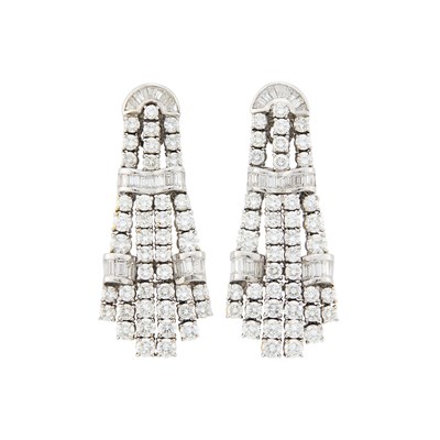 Lot 1093 - Pair of White Gold and Diamond Pendant-Earrings
