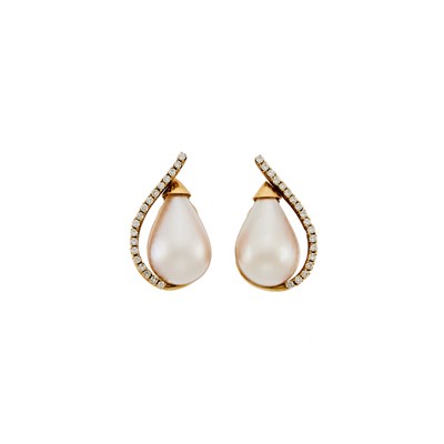 Lot 2232 - Pair of Gold, Mabé Pearl and Diamond Earclips