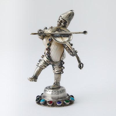 Lot 97 - Continental Gem-Set Silver and Shell Figure of a Musician