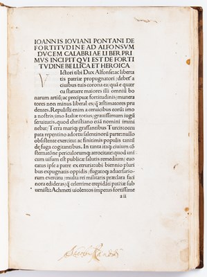 Lot 77 - The editio princeps of two treatises by Giovanni Pontano