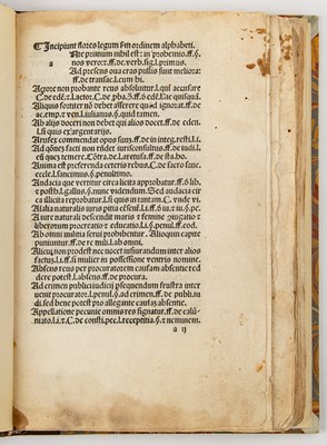 Lot 89 - Flores legum secundum oridinem alphabeti, printed in Vencie circa 1496