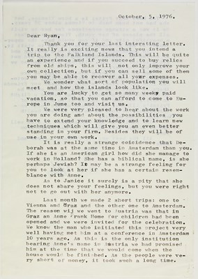 Lot 100 - A letter from Otto Frank with mention of his daughter Anne