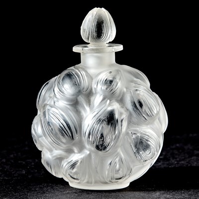 Lot 283 - R. Lalique Molded Glass "Marchant Mais Charmont" Perfume Bottle and Stopper