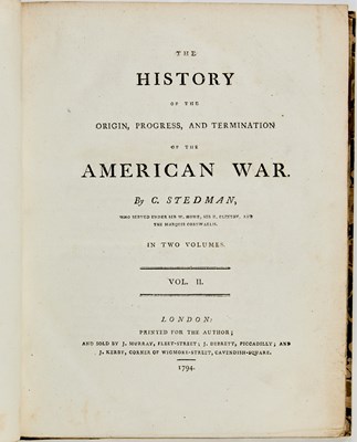 Lot 9 - First edition of Stedman's authoritative History of the American War