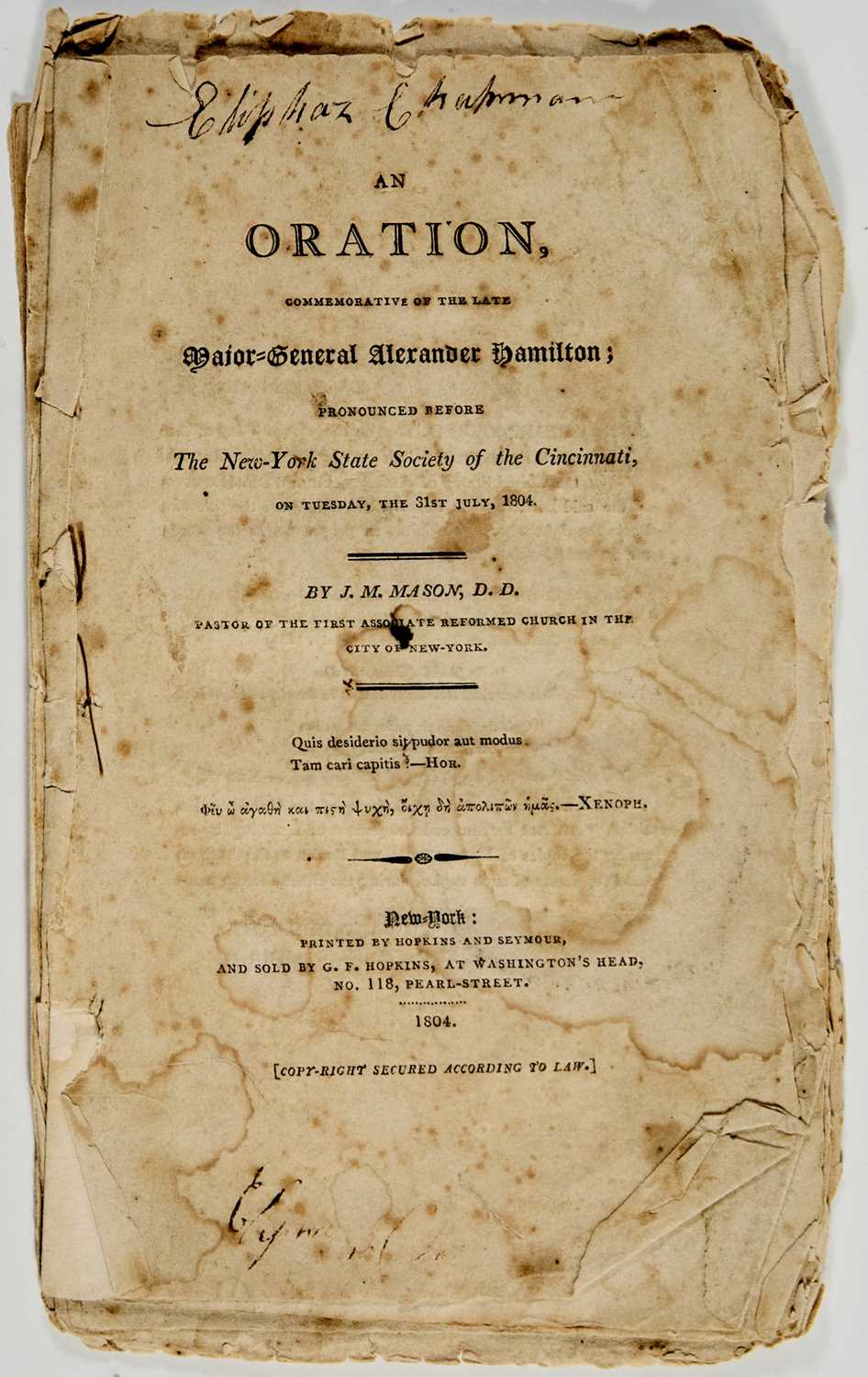 Lot 11 - The funeral orations for Alexander Hamilton