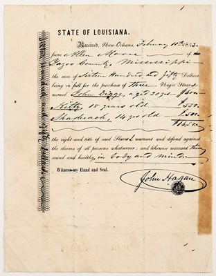 Lot 8 - Slavery documents from Federal Connecticut and Antebellum New Orleans