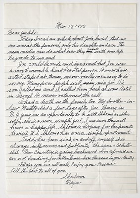 Lot 100 - An autograph letter signed from the "Mob's Accountant" Meyer Lansky