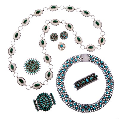 Lot 2304 - Group of Sterling Silver, Turquoise, Imitation Turquoise and Malachite Jewelry