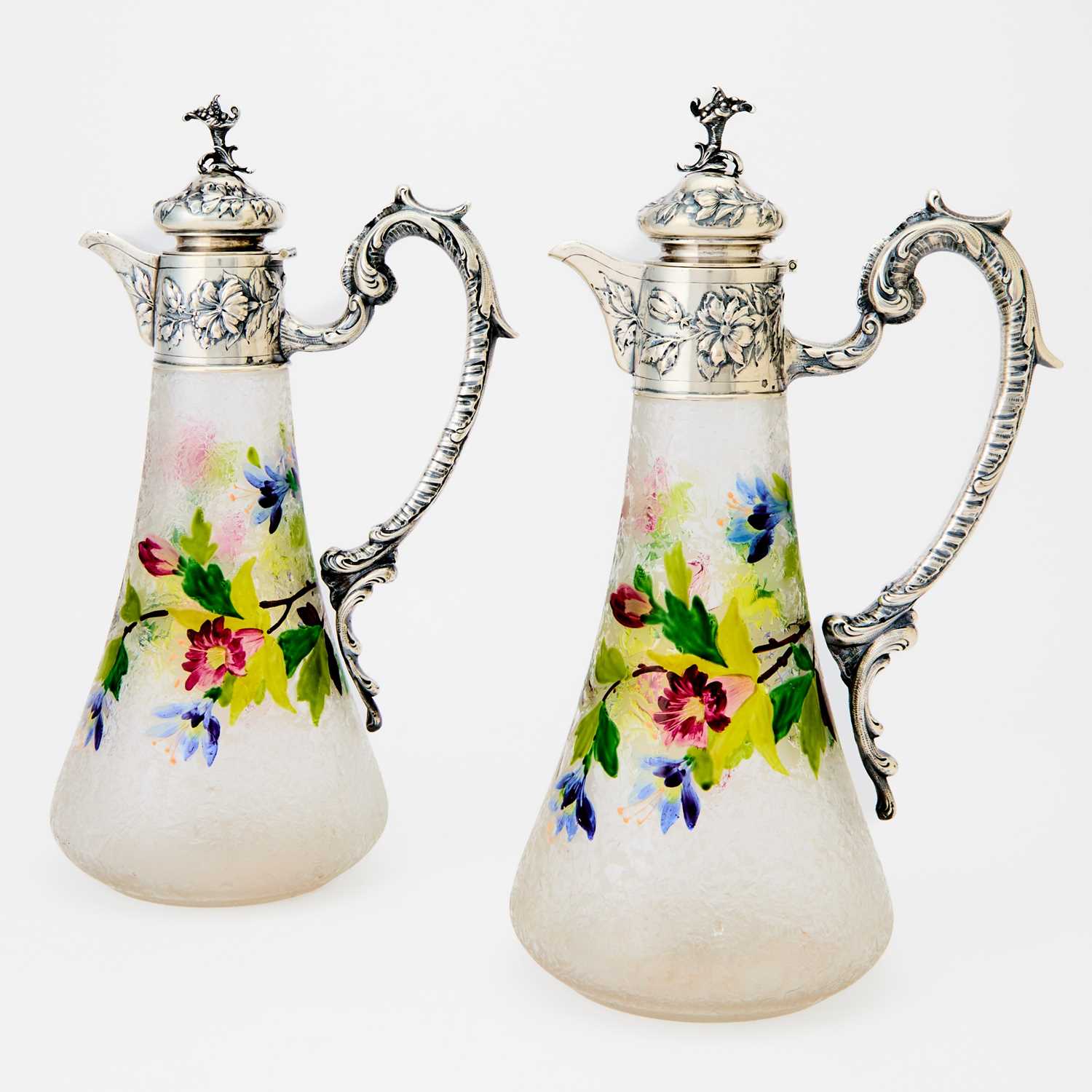 Lot 167 - Pair of Austrian Silver Mounted Glass Claret Jugs