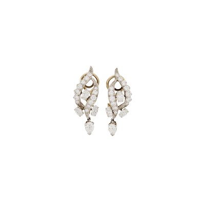 Lot 1089 - Pair of Platinum and Diamond Pendant-Earclips