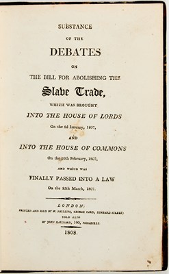 Lot 157 - The first printing of Parliament's debates on Abolition