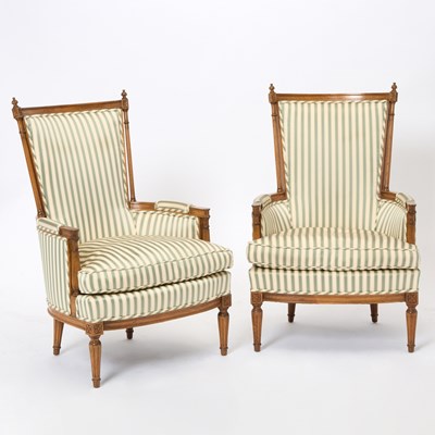 Lot 195 - Louis XVI Style Beechwood Upholstered Bergeres