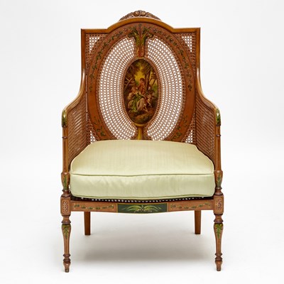 Lot 131 - Edwardian Painted and Caned Library Armchair