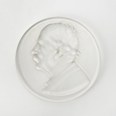 Lot 284 - Rare R. Lalique Molded Glass Commemorative Portrait Relief Medallion of Marcelin Berthelot