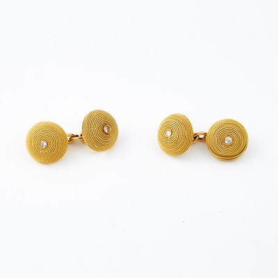 Lot 63 - Two Diamond Cuff Links, 18K 6 dwt.