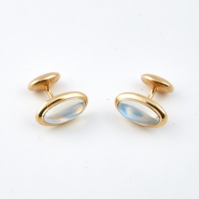 Lot 86 - Two Gold and Stone Cuff Links, 14K 4 dwt. all