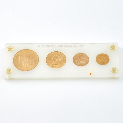 Lot 92 - Set of 4 US Gold Coins: American Eagle - $20--1895, $10--1907, $5--1887 and $2.5--1878