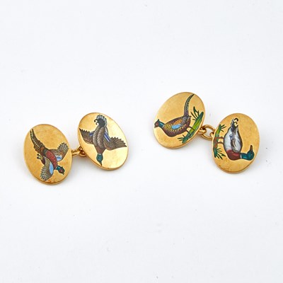 Lot 115 - Two Gold and Enamel Cuff Links, 18K 9 dwt. all, bears signature D&F (Deakin & Francis)