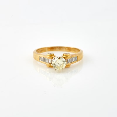 Lot 322 - Diamond Engagement Ring, 19 diamonds, center stone about 0.95 ct., 18 stones about 0.55 ct., 18K    3 dwt., clarity enhanced