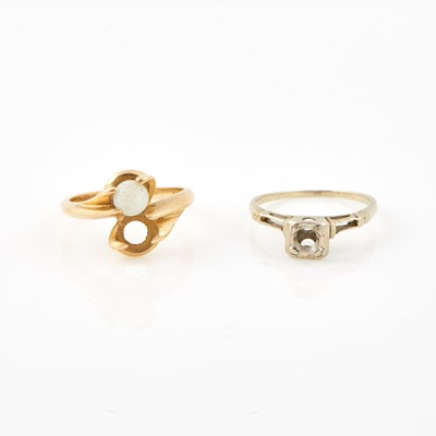 Lot 346 - Gold and Bead Ring and Gold Ring, 18K 1 dwt. and 14K 2 dwt. all, stones missing and damaged