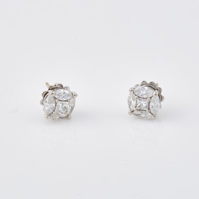 Lot 355 - Two Diamond Earrings, 10 diamonds about 2.00 cts.,18K 2 dwt.