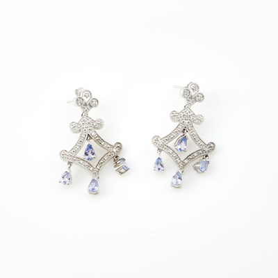 Lot 391 - Two Diamond and Stone Earrings, 32 diamonds, 14K 4 dwt. all