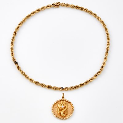 Lot 426 - Diamond and Stone Pendant and Gold Neck Chain, 14K 31 dwt. all, damaged