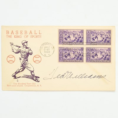Lot 225 - United States. 1939 Baseball Centennial Three-Cent Stamp First Day Cover Signed by Ted Williams.
