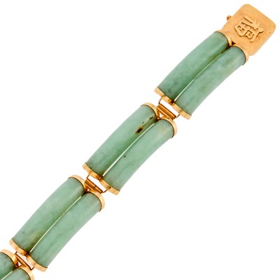 Lot 2264 - Gold and Jade Link Bracelet