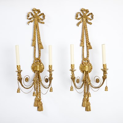 Lot 372 - Pair of George III Style Giltwood and Metal Two-Light Wall Lights