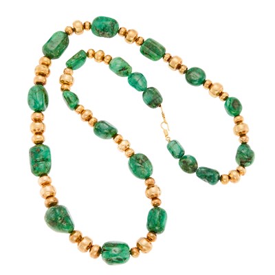 Lot 1295 - Gold, Gilt-Silver and Dyed Beryl Bead Necklace