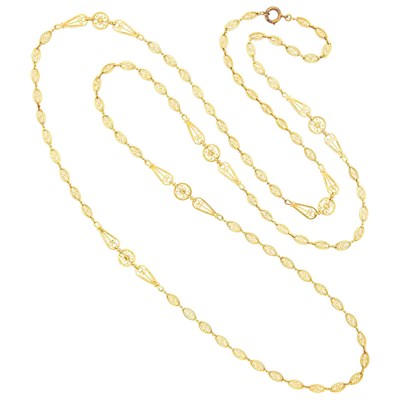 Lot 49 - Antique Long Gold Filigree Link Necklace, France