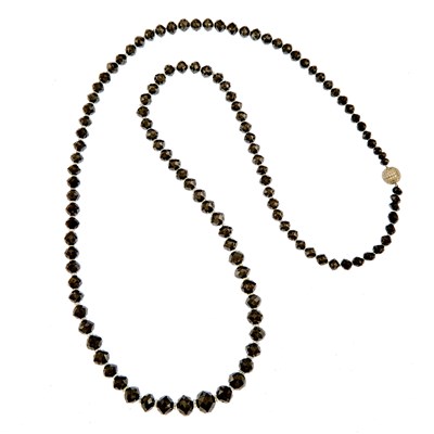 Lot 1269 - Black Diamond and Diamond Bead Necklace with White Gold and Diamond Ball Clasp