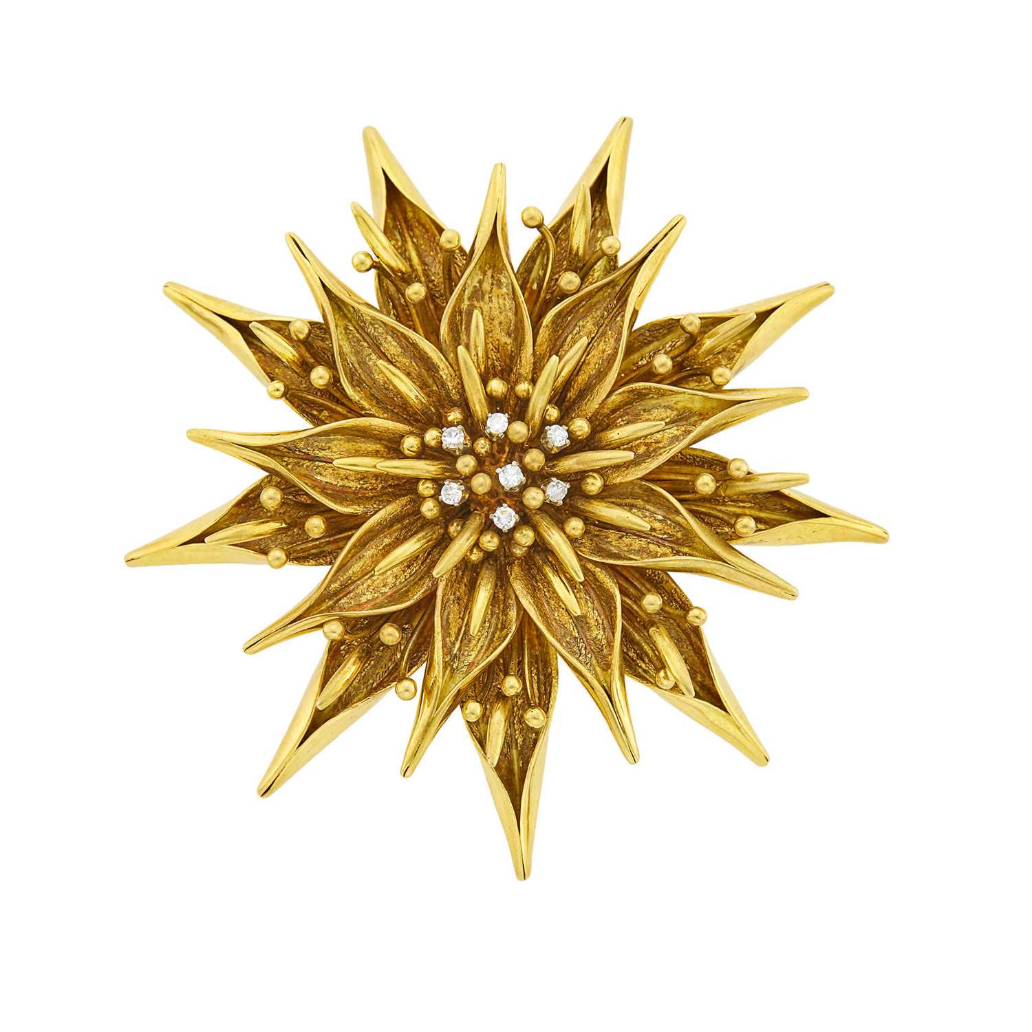 Lot 168 - Tiffany & Co. Gold and Diamond Flower Clip-Brooch
